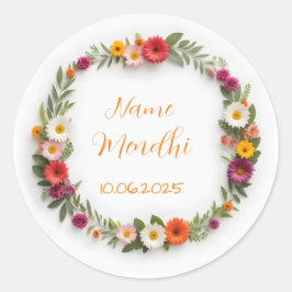 Blommigt Vibrant mendhi-favoritklistermärken Runt Klistermärke