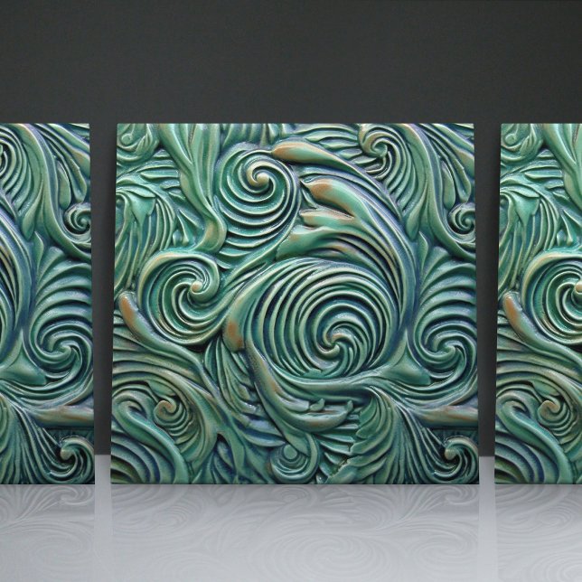 Blommigt Victorian Swirls Grönt Organic Mönster Kakelplatta (Skapare uppladdad)