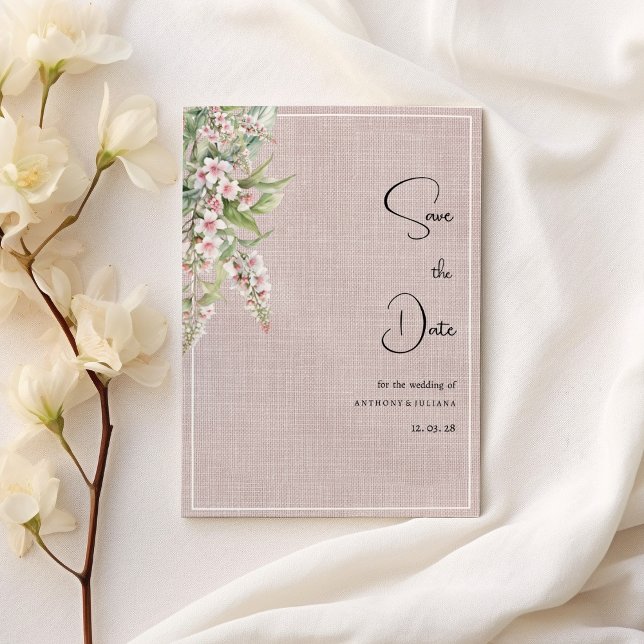 Blommigt vid botanisk rosa mynta  Spara datum Inbjudningar (Botanical rustic pink mint floral Save the Date)