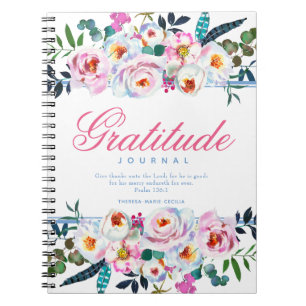 Blommigt vid namn Rosa Gratitude Journal Anteckningsbok