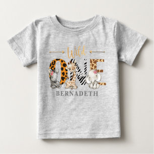 Blommigt Vild 1 1:a födelsedagen Jungle Baby T-Shi T Shirt