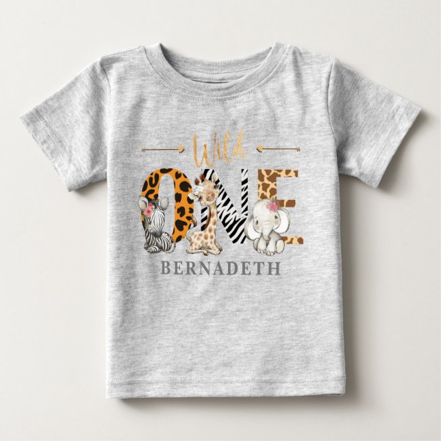 Blommigt Vild 1 1:a födelsedagen Jungle Baby T-Shi T Shirt (Framsida)