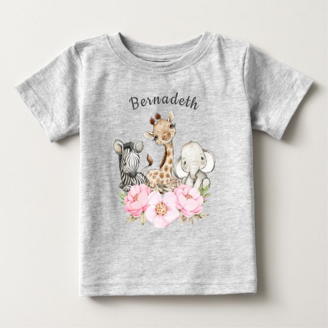 Blommigt VILD ONE Safari First Birthday Baby T-Shi T Shirt (Framsida)