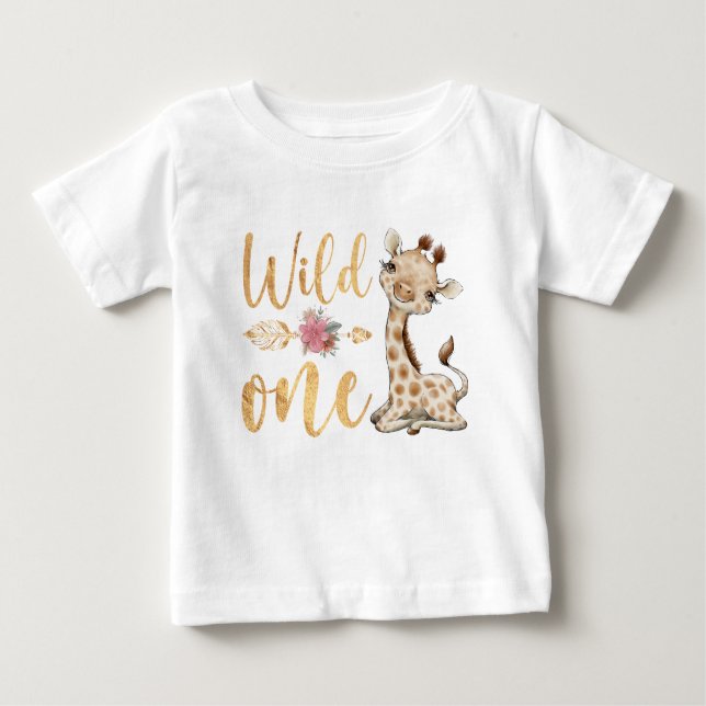Blommigt VILD ONE Safari första födelsedag T Shirt (Framsida)