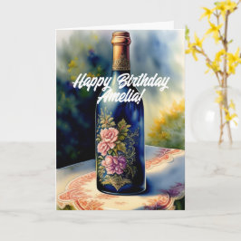 Blommigt Vin Flaska födelsedag Kort