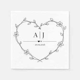 Blommigt Vine Heart Monogram Bröllop Pappersservett