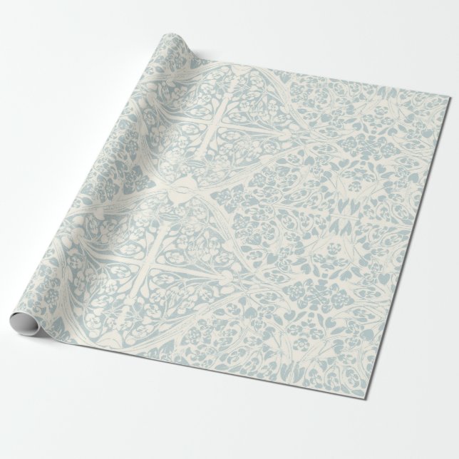 Blommigt Vines Arabesque Blue and Ivory Decoupage Presentpapper (Utrullad)