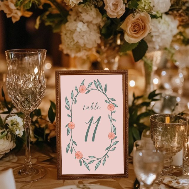 Blommigt Vinstockar Elegant för andningsskydd Chic Bordsnummer (Floral Vines Wreath Chic Elegant Pink Green Custom Table Number Wedding Anniversary Birthday Party
)