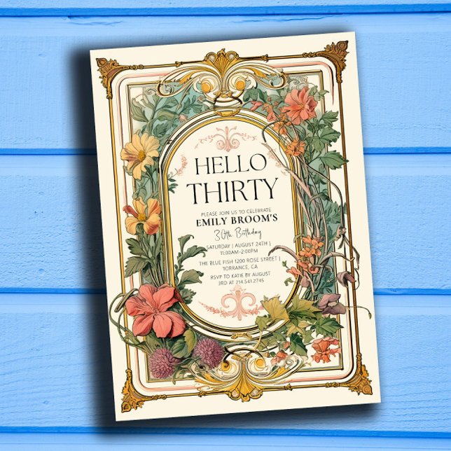 Blommigt Vintage 30års födelsedag Party Firande Inbjudningar (Skapare uppladdad)