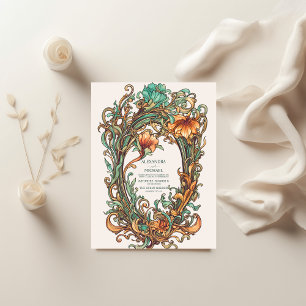 Blommigt Vintage Art nouveau Bröllop Inbjudningar