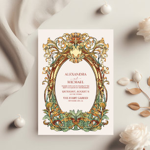 Blommigt Vintage Art nouveau Bröllop Inbjudningar