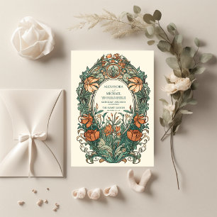 Blommigt Vintage Art nouveau Bröllop Inbjudningar