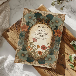 Blommigt Vintage Art nouveau Bröllop Inbjudningar