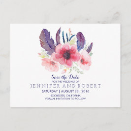 Blommigt Vintage Boho Feathers Spara datum Meddelande Vykort