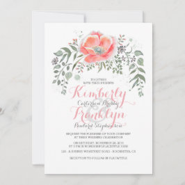 Blommigt Vintage Boho Rosa Bröllop Inbjudningar