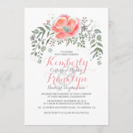 Blommigt Vintage Boho Rosa Bröllop Inbjudningar