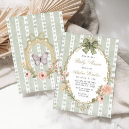 Blommigt Vintage Boho Sage Baby Shower-inbjudan Inbjudningar