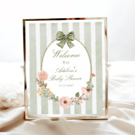 Blommigt Vintage Boho Sage Grönt Baby Shower Välko Poster