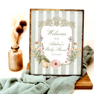 Blommigt Vintage Boho Sage Grönt Baby Shower Välko Poster