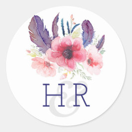 Blommigt Vintage Boho Watercolor Bröllop Runt Klistermärke