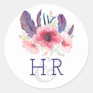 Blommigt Vintage Boho Watercolor Bröllop Runt Klistermärke
