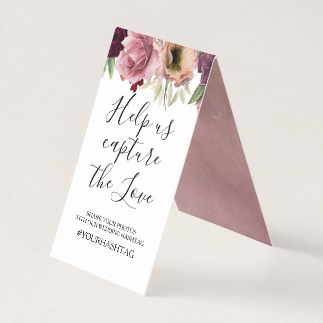 Blommigt Vintage bröllop Photos Hashtag Kort (Framsida)
