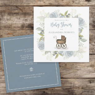 Blommigt Vintage Carriage Blue Blommigt Gift Regis Inbjudningar