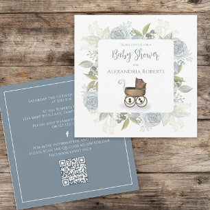 Blommigt Vintage Carriage QR Code Cute Social Medi Inbjudningar