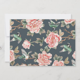 Blommigt Vintage Chinoiserie Rosa Decoupage-vävnad Inbjudningar