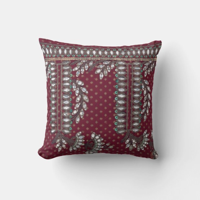 Blommigt Vintage Elegant Brocade Indian Cushion Kudde (Framsida)