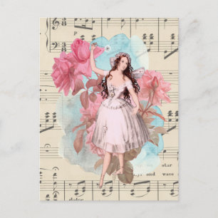 Blommigt Vintage Fairy Music Ballerina Dancer Vykort