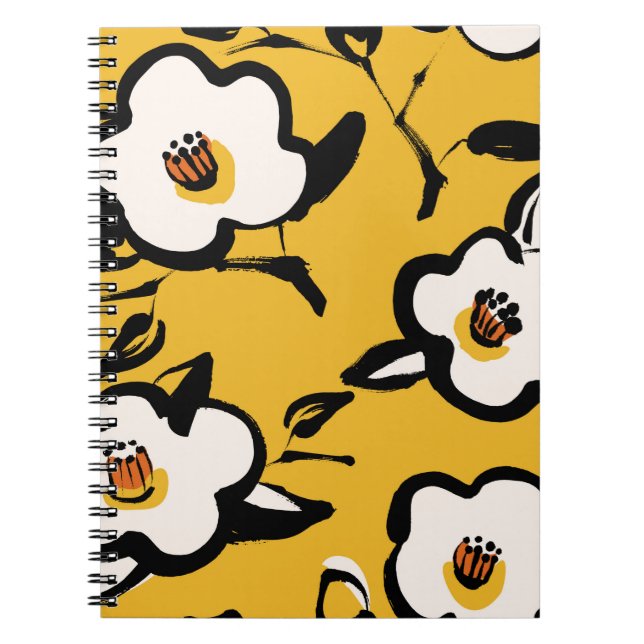 Blommigt Vintage gult mönster med knapphand dr Anteckningsbok (Framsidan)