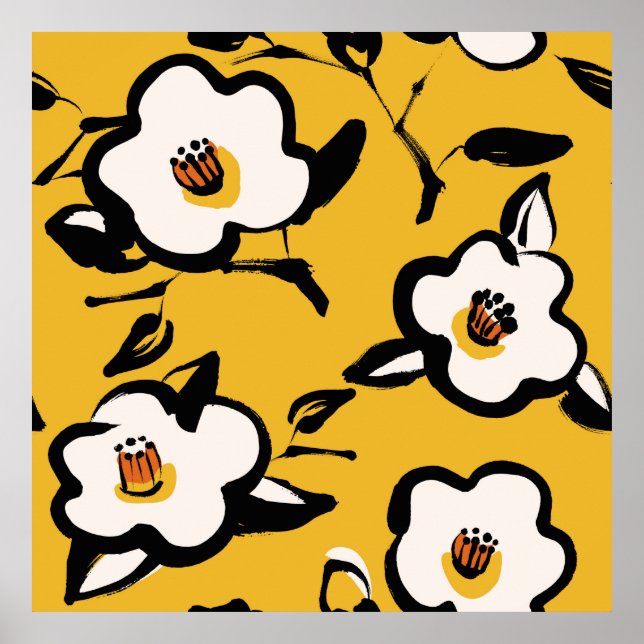 Blommigt Vintage gult mönster med knapphand dr Poster (Framsidan)