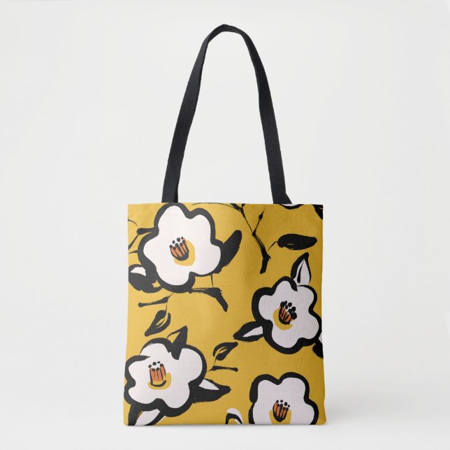 Blommigt Vintage gult mönster med knapphand dr Tygkasse (Framsida)