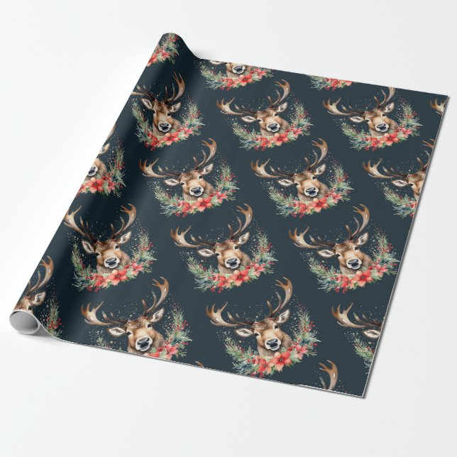 Blommigt Vintage julrenar Presentpapper (Utrullad)