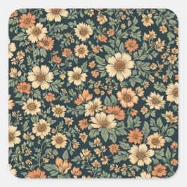 Blommigt vintage mönster fyrkantigt klistermärke