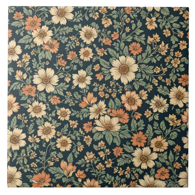 Blommigt vintage mönster kakelplatta (Framsidan)
