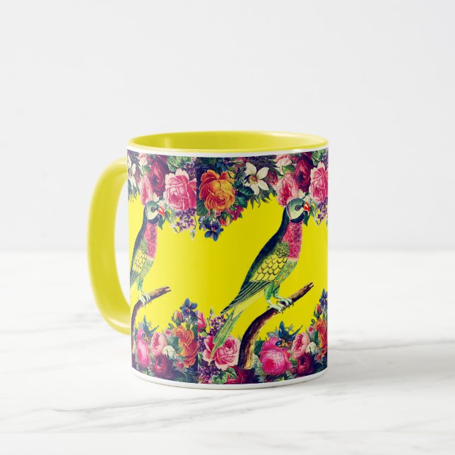Blommigt Vintage Parrot Mugg (Framsida vänster)
