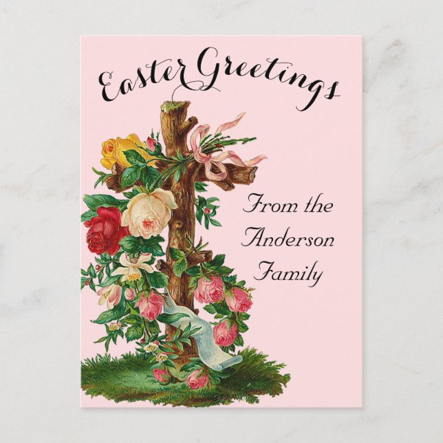 Blommigt Vintage Påsk Religiösa Vykort (Framsida)