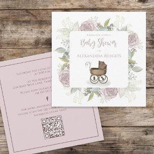 Blommigt Vintage Rosa Blommigt QR Code Social Medi Inbjudningar