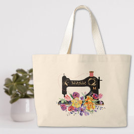 Blommigt Vintage Sewing Maskin Monogram Jumbo Tygkasse