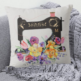 Blommigt Vintage Sewing Maskin Monogram Kudde