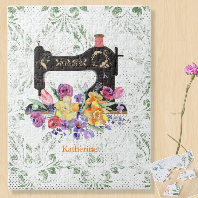 Blommigt Vintage Sewing Maskin Personlig Pussel (Skapare uppladdad)
