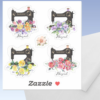 Blommigt Vintage Ställ in Maskiner-etikett Klistermärken