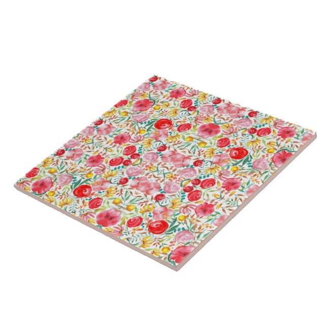 Blommigt Vintage Stil Flowers och ängsgräs Kakelplatta (Sidan)
