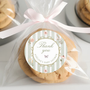 Blommigt Vintage Stile Baby Shower Tack Runt Klistermärke