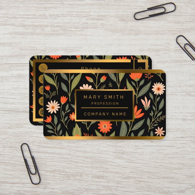 Blommigt Vintage - vacker samling av Trendig Visitkort (Fram/Back In Situ)