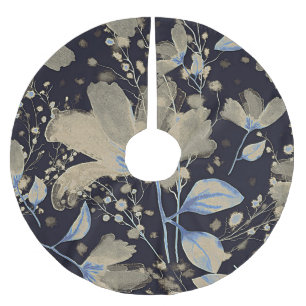 Blommigt Vintage Vattenfärg: Svart bakgrund Julgransmatta Borstad Polyester