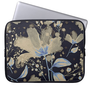 Blommigt Vintage Vattenfärg: Svart bakgrund Laptop Fodral