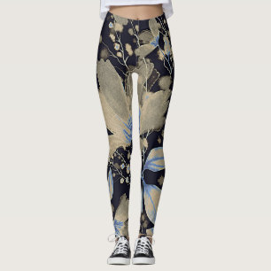 Blommigt Vintage Vattenfärg: Svart bakgrund Leggings
